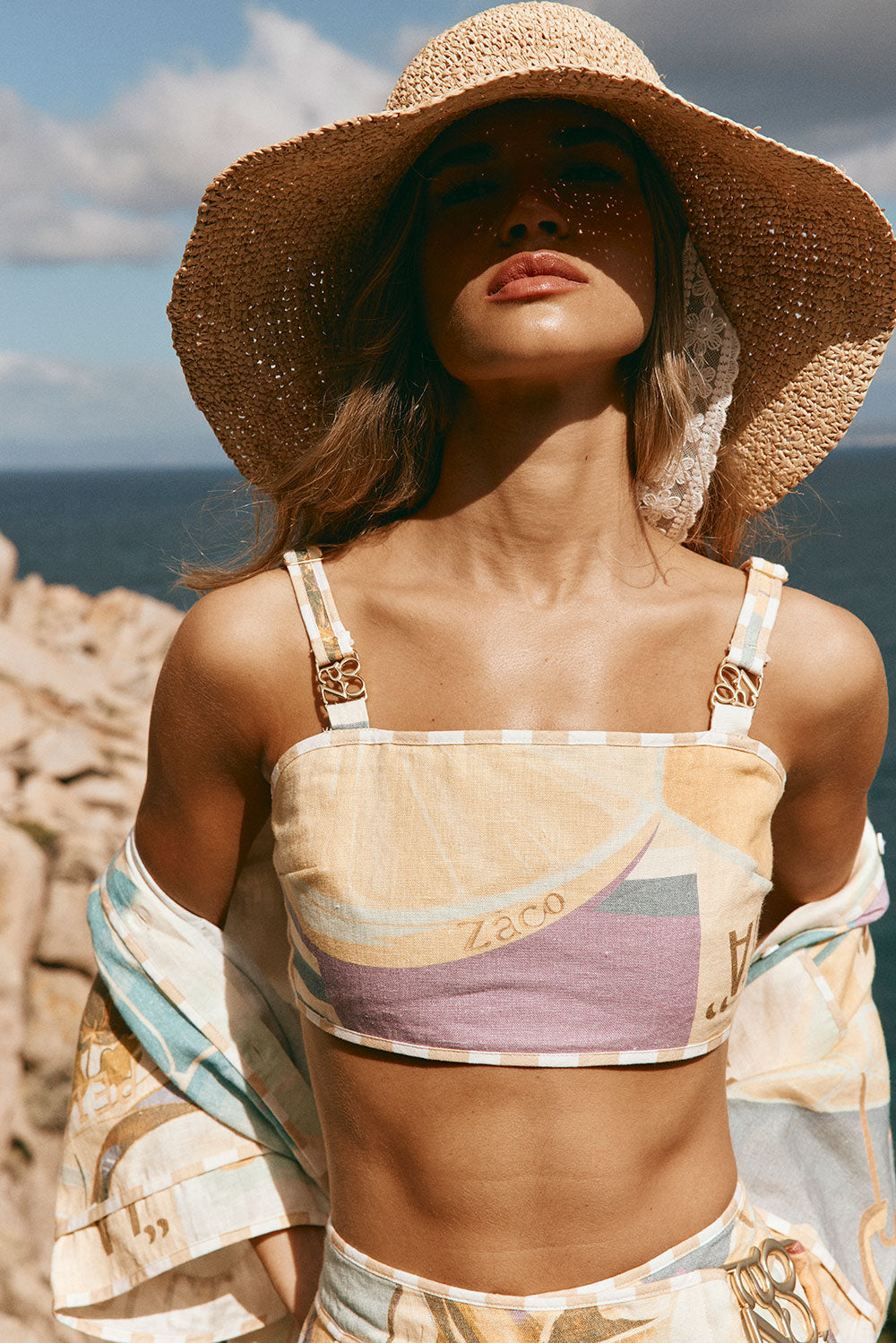 Portofino Thick Strap Buckle Crop Top - Fiorire Acqua, Green, Purple