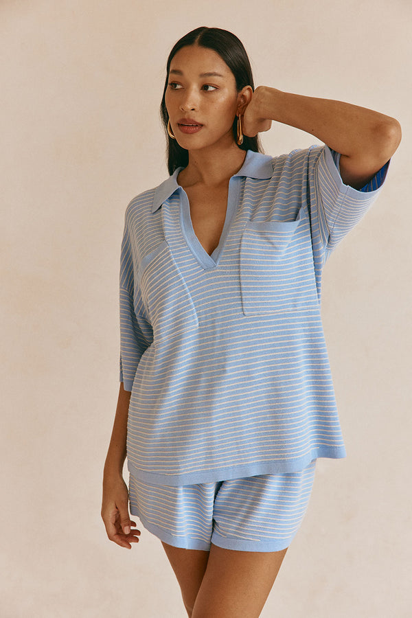 Blue Stripe V Neck Helena Top