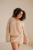 Bryn Stripe Long Sleeve Collared Knit Top - Orange, White
