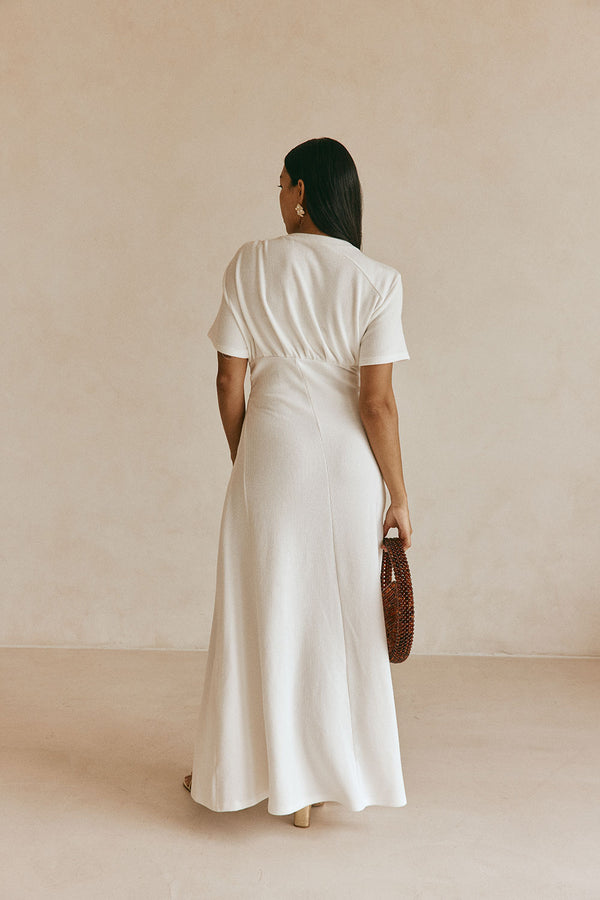 White Ribbed A Line Maxi Gizelle Dress