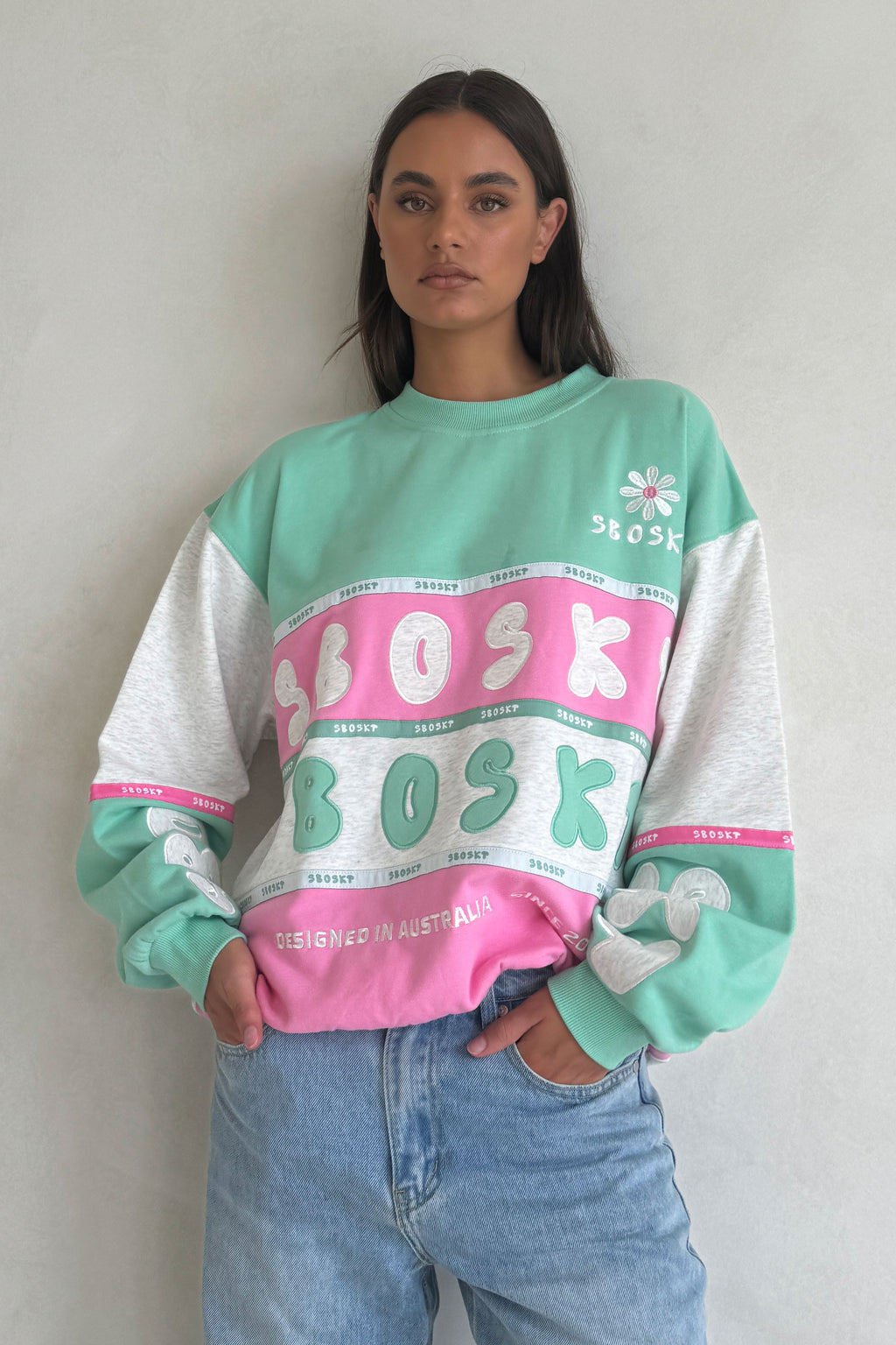 Swisse Vintage Oversized Sweater - Pink Green White