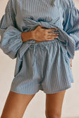Blue Stripe Elastic Drawstring Hailey Shorts