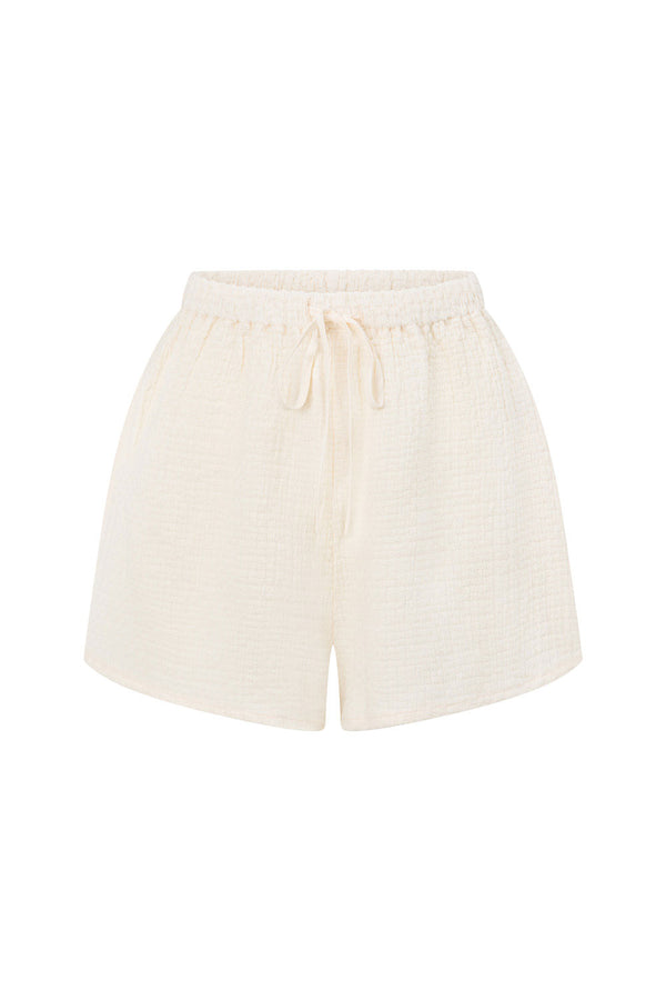 Cream High Waist Elastic Drawstring Ciel Shorts