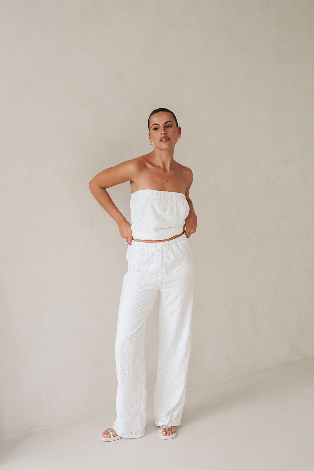White High Waist Elastic Drawstring Ellira Pants