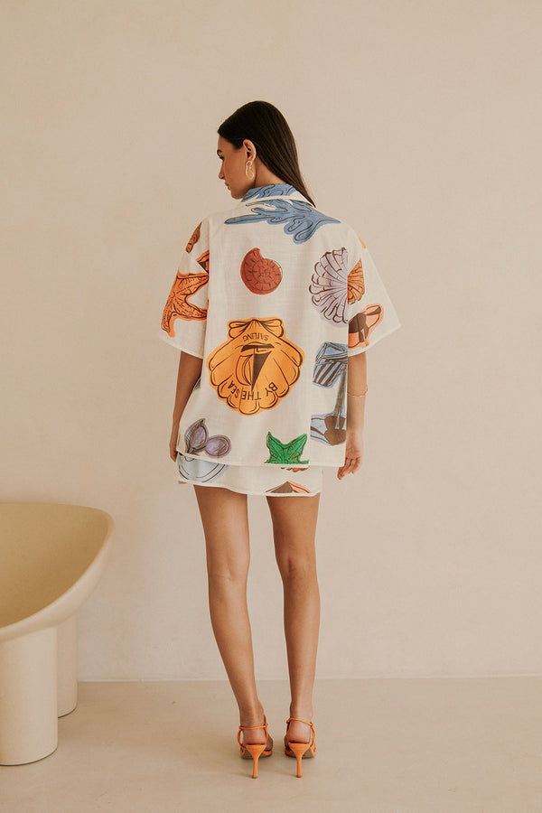 White Shell By The Sea Print Button Up Avery Top