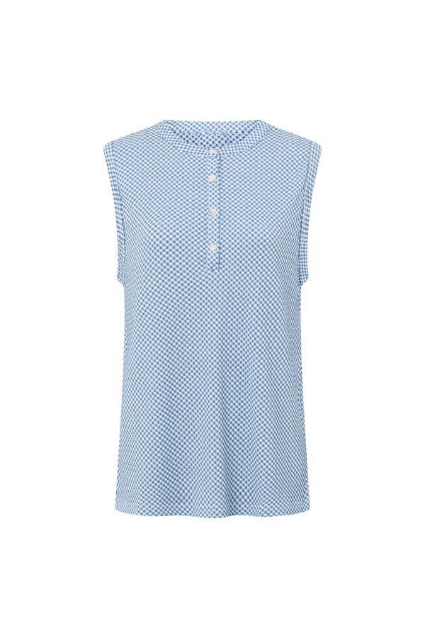 Blue And White Checker Button Marah Top