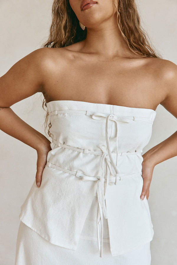 White Strapless Tie Esperanza Top
