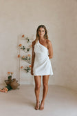 Bridal White One Shoulder Ruched Mini Rosalie Dress