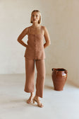 Tan Suiting Button Waist Raven Trouser Pants