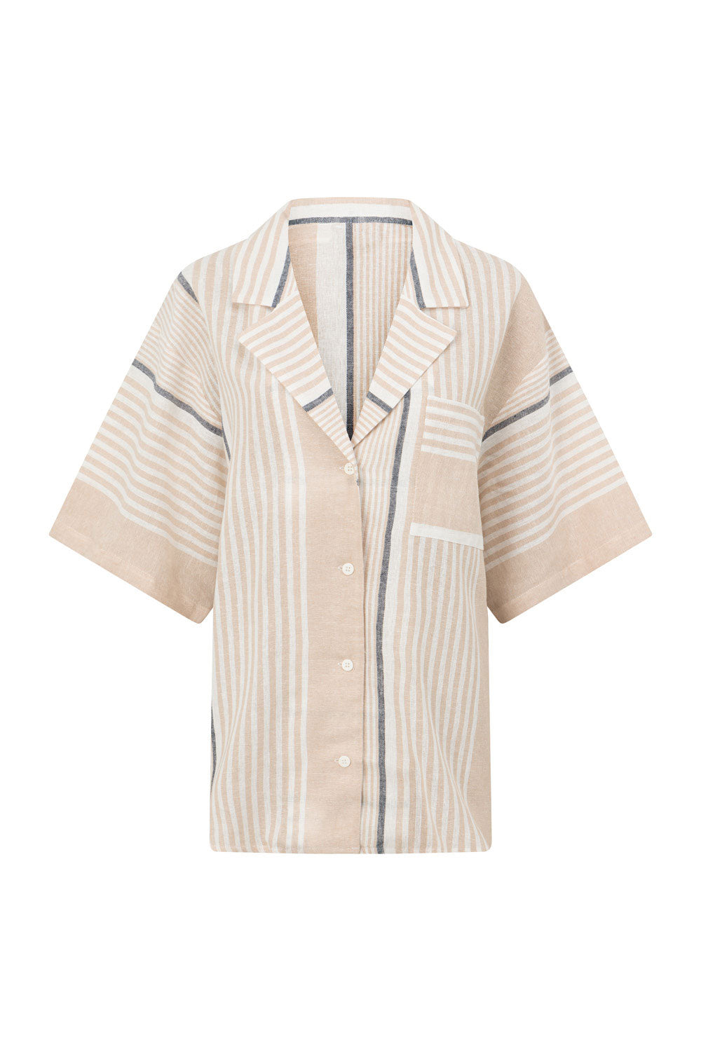 Beige Short Sleeve Button Up Collar Enza Top