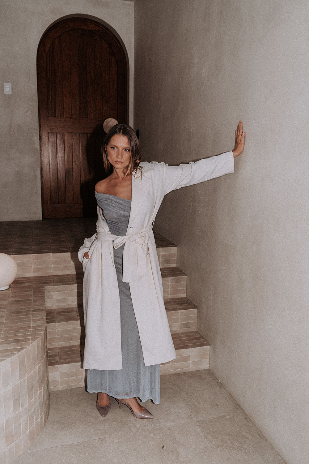 Grey Off Shoulder Maxi Danika Dress