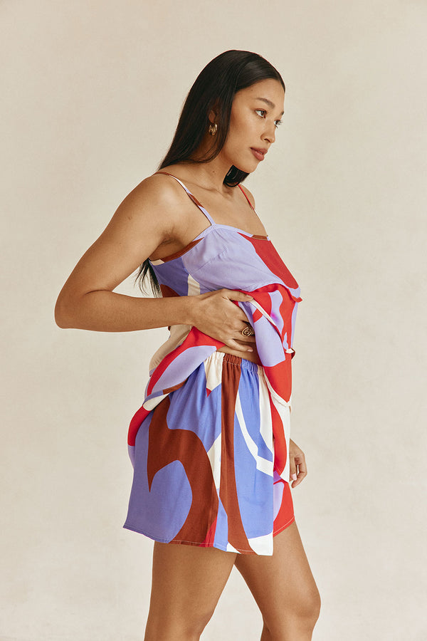 Valley Red Print Elastic Drawstring Vian Shorts