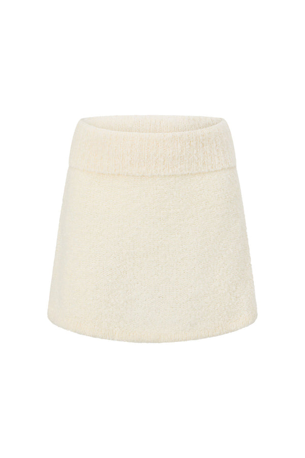Cream Knit High Waist Folded Mini Alena Skirt