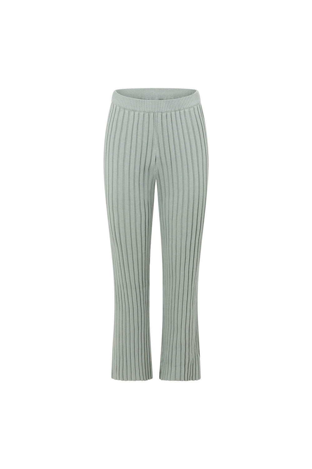 Grey Ribbed Knit High Waist Elastic Celine Pants