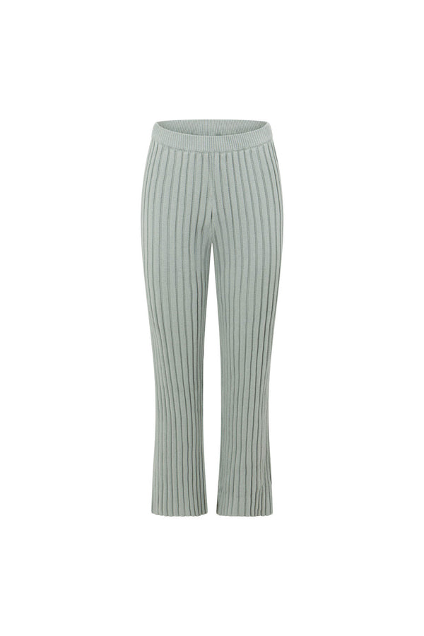 Grey Ribbed Knit High Waist Elastic Celine Pants