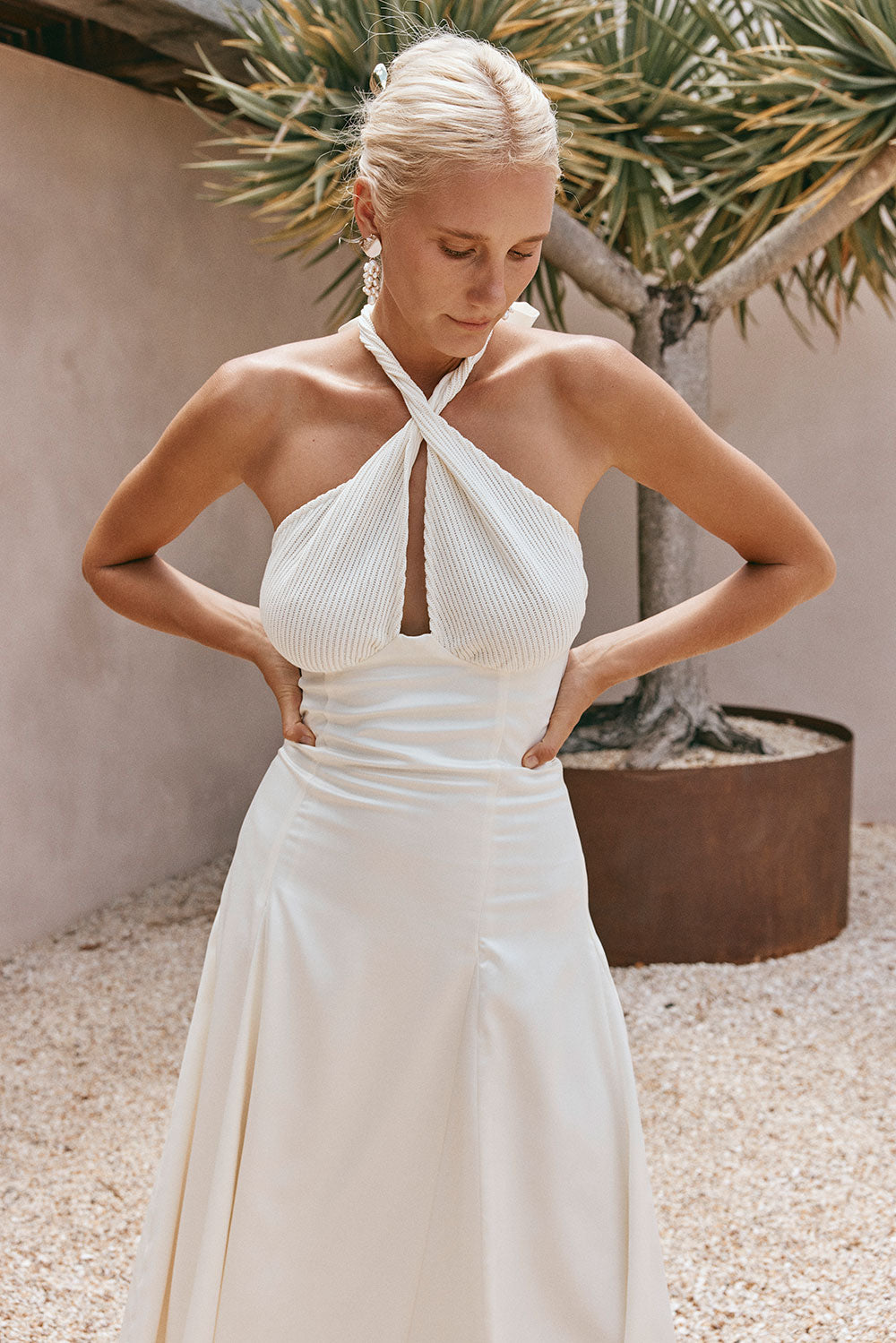 Cream Pleated Halter Maxi Blaire Skirt