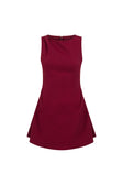 Burgundy Red Flared Mini Camellia Dress