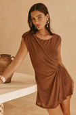 Brown Gathered Mini Dally Dress