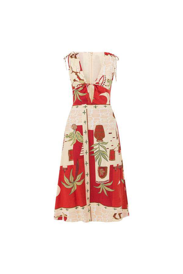 Red Palma Vista Print V Neck Maxi Mira Dress