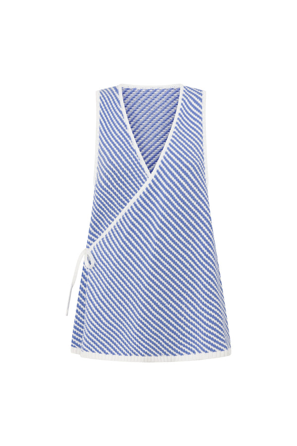 Blue and White Stripe Woven Wrap Billy Top