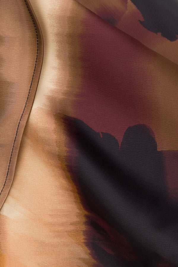 Brown Mirage Bloom Print Satin Saela Top