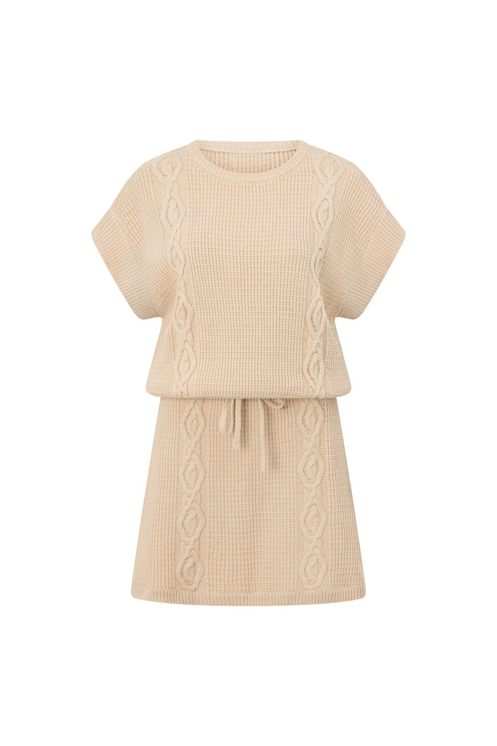 Tan Knit Short Sleeve Mini Saphira Dress