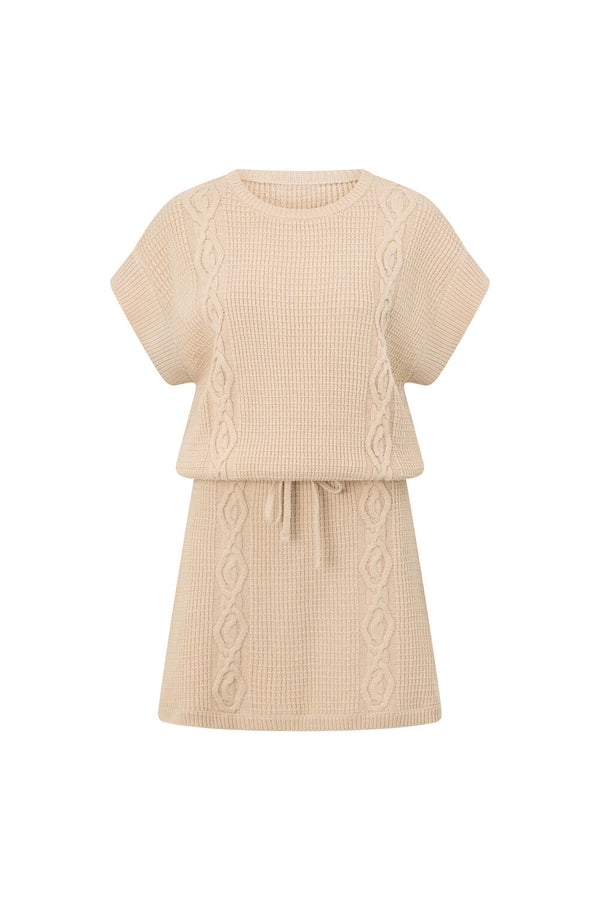 Tan Knit Short Sleeve Mini Saphira Dress