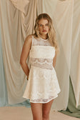 Beige Vintage Lace Mini Gem Dress