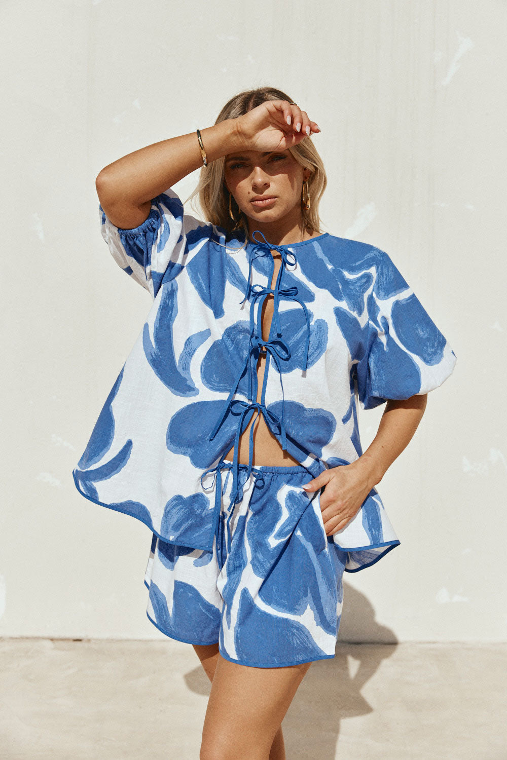 Blue Ada Flora Print Drawstring Pax Shorts