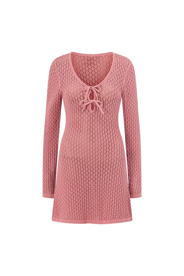 Rose Pink Knit Long Sleeve Mini Nara Dress