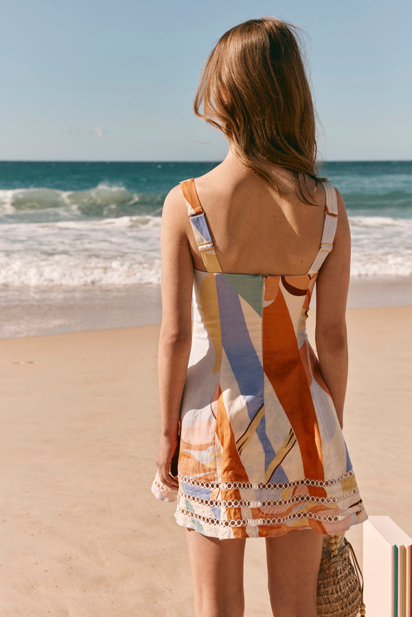 Orange Estivo Dusk Print Lace Up Mini Camille Dress