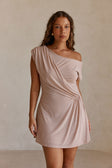 Musk Pink One Shoulder Gathered Mini Dally Dress