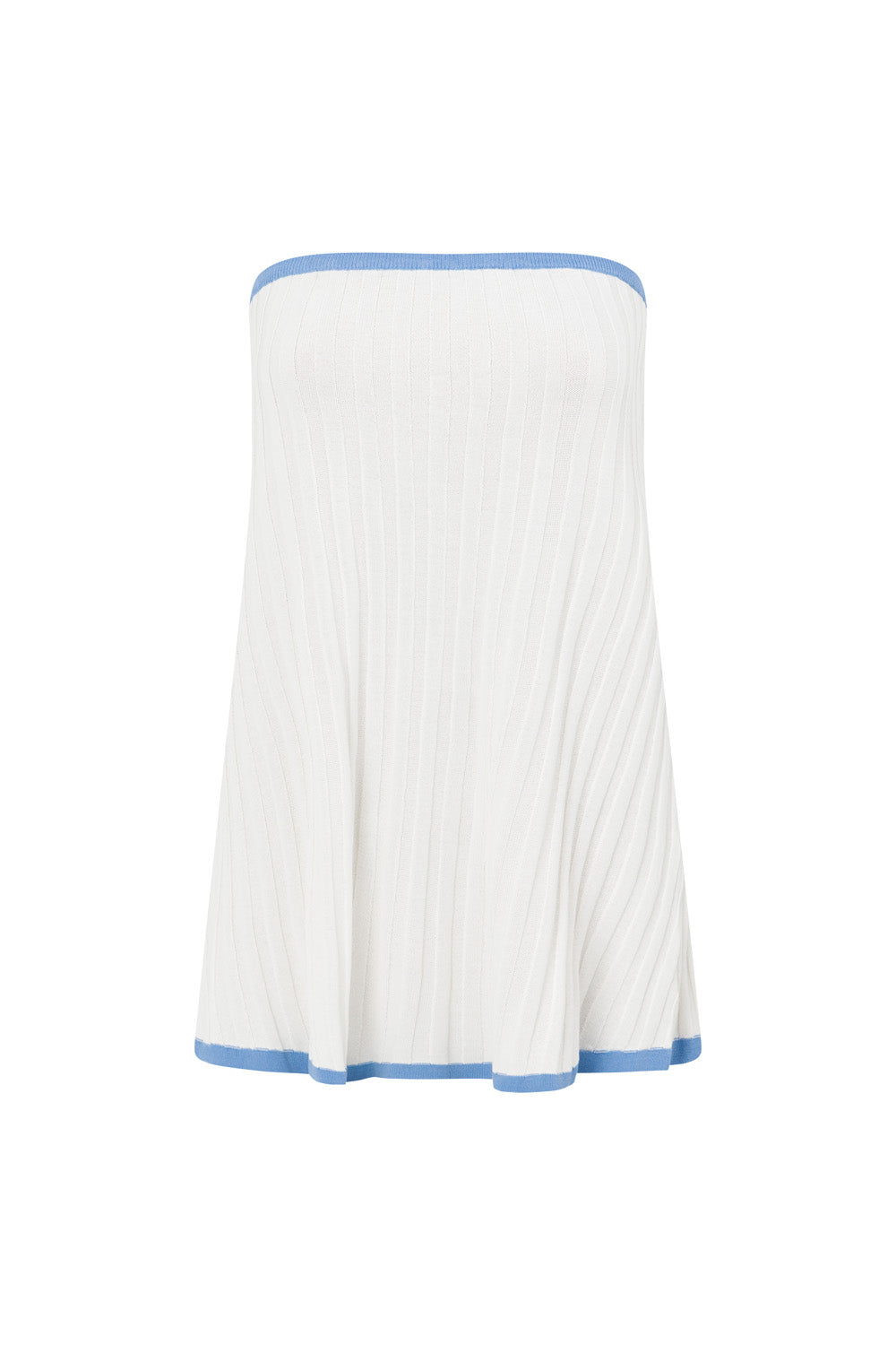 White and Blue Ribbed Strapless Winnie Top