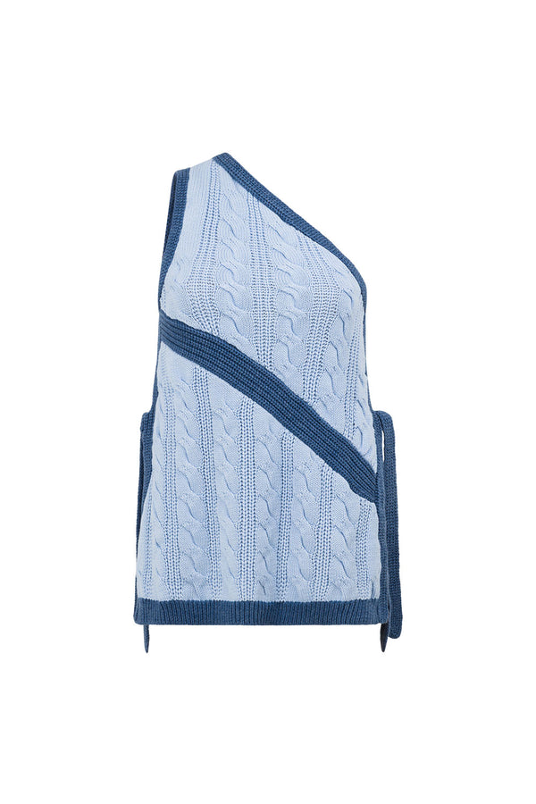 Blue Knit One Shoulder Mirabelle Top