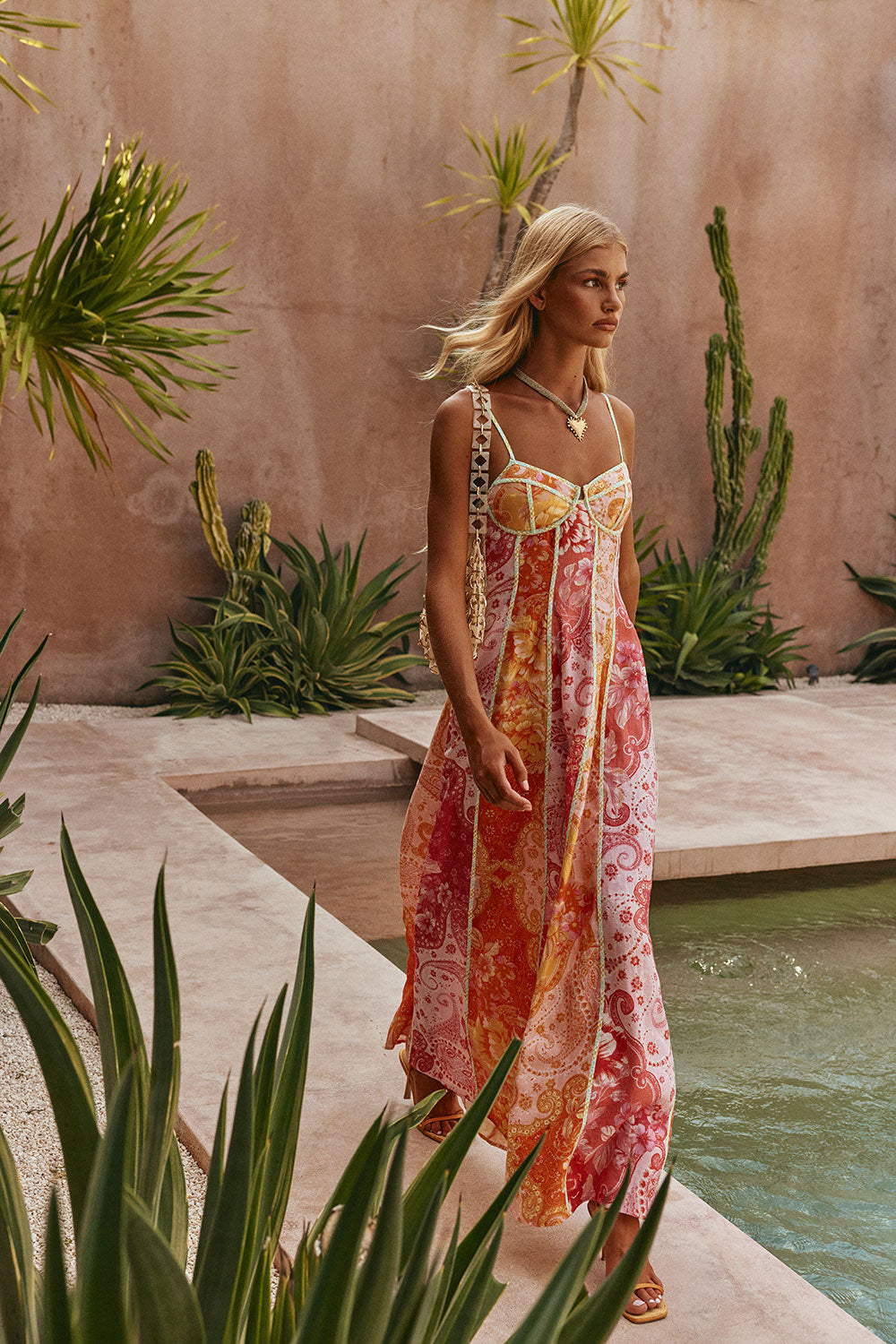 Pink Botanica De Flor Print Maxi Lune Dress