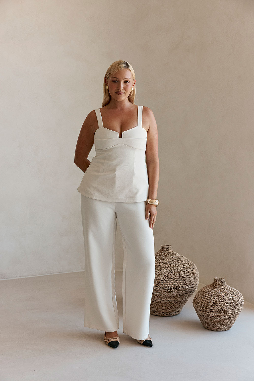 Cream Linen Blend Cutout Longline Aqui Top