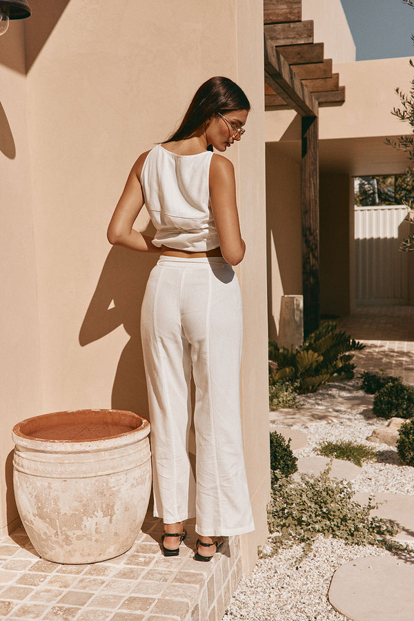 White High Waist Belt Hanoi Pants