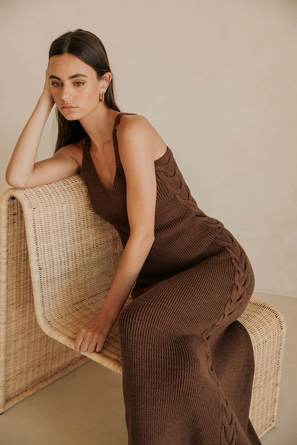 Chocolate Brown High Waist A-Line Maxi Ellarose Skirt