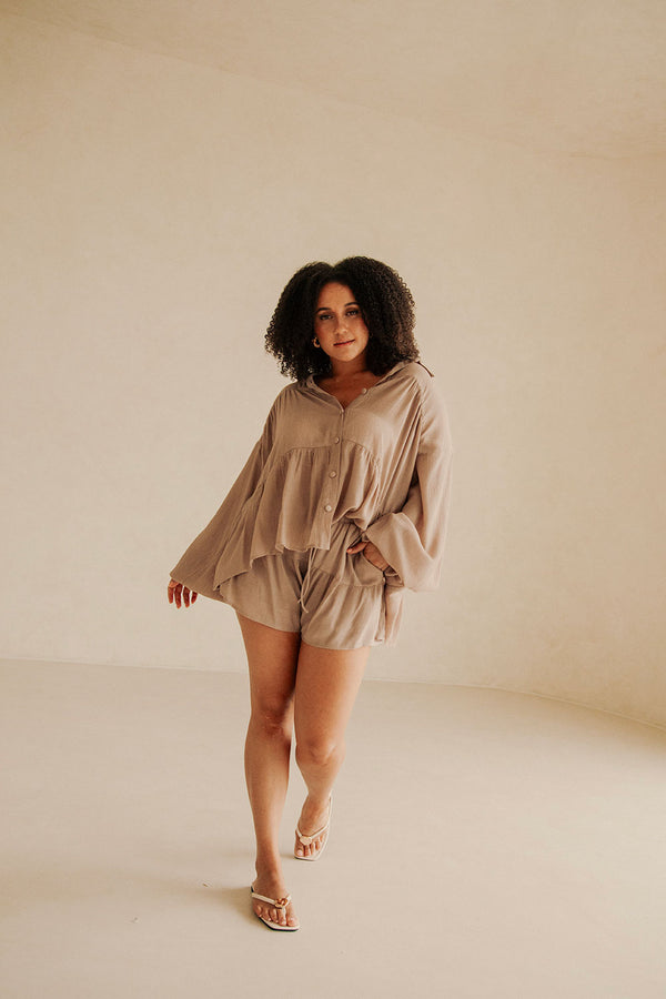 Mushroom Brown Drawstring Panelled Huxley Shorts