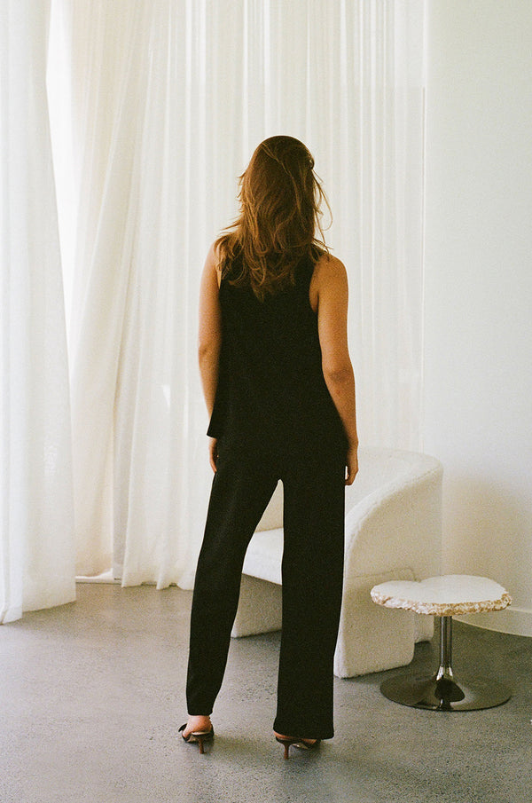 Black Ribbed Knit Wide Leg Lana Pants