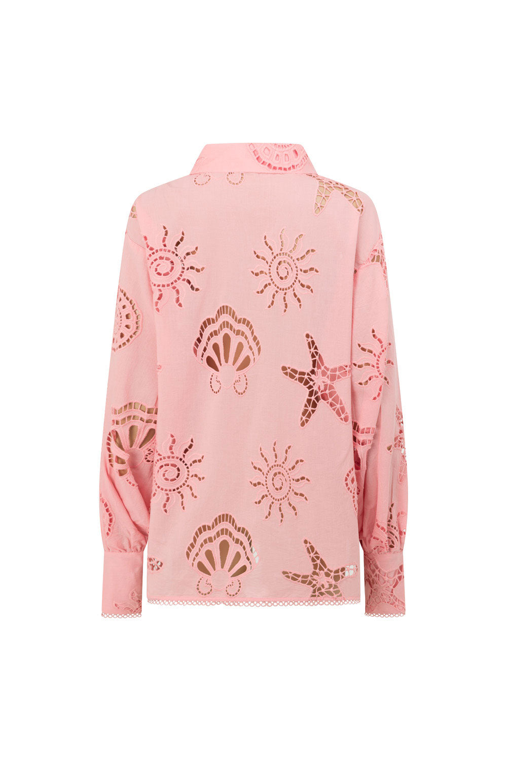 Pink Embroidered Long Sleeve Collar Carilo Top