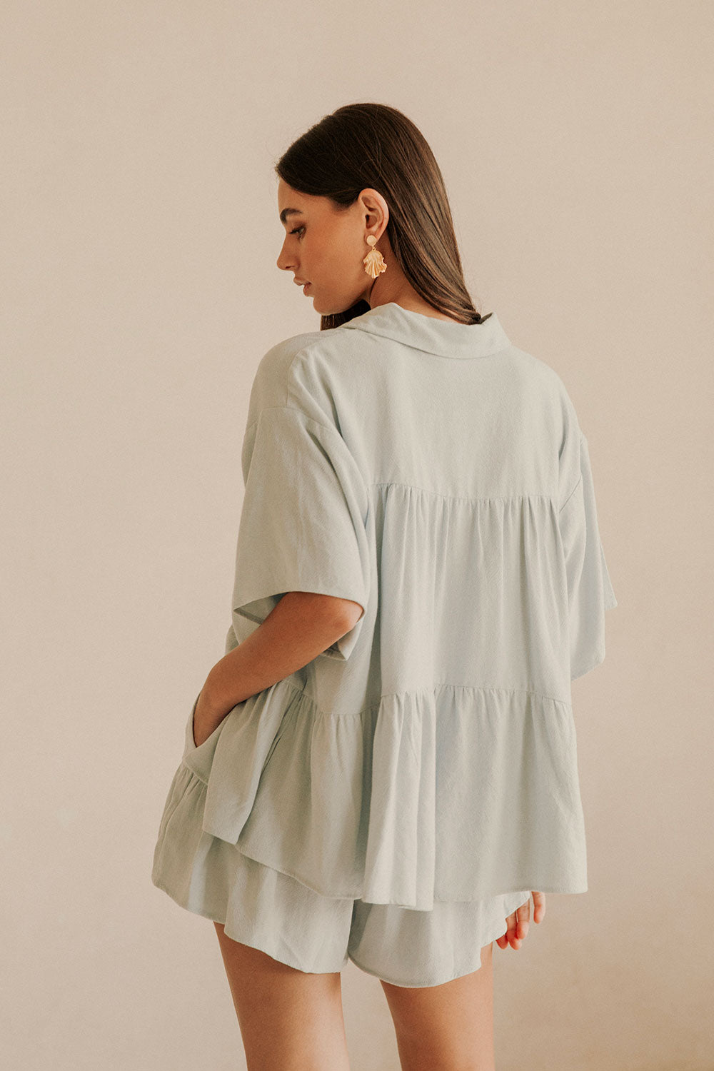 Luna High-waist Flounce Shorts - Blue