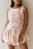 Pink Spring Floral Print Button Mini Alfresco Dress