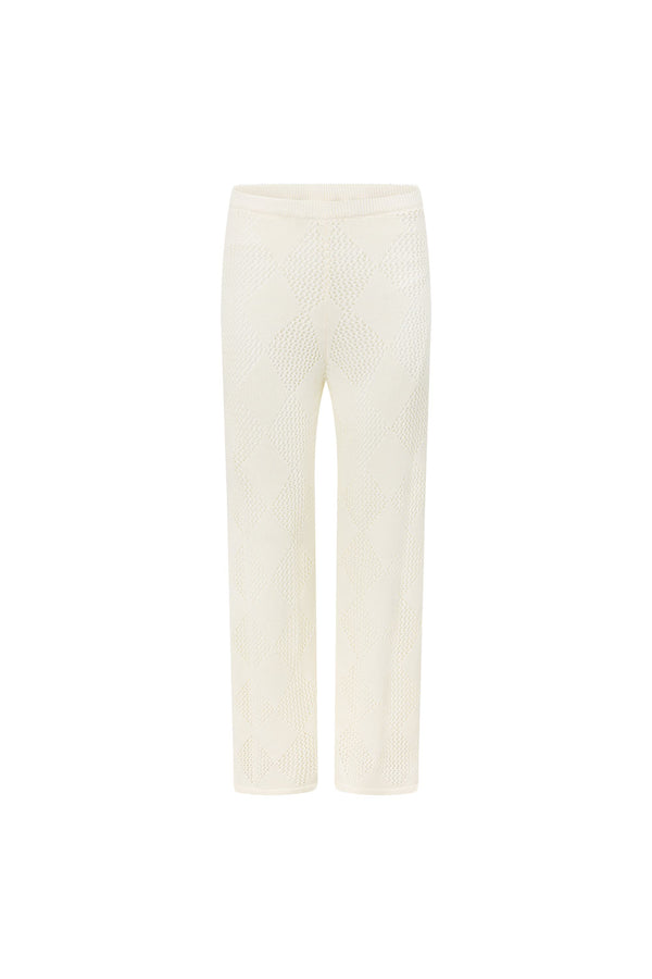 Cream Knit Elastic High Waist Blanca Pants