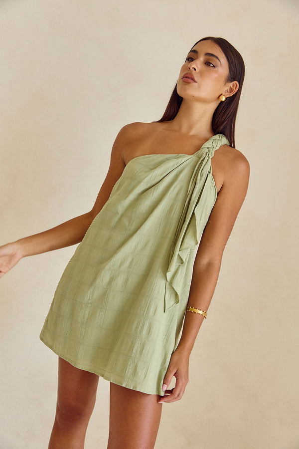 Grazia One Shoulder Mini Dress - Green
