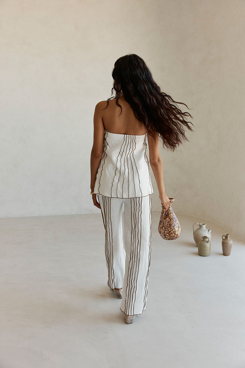 White Elastic Drawstring Frill Emilia Pants