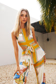 White and Yellow Botanique Cut Out Pip Jumpsuit