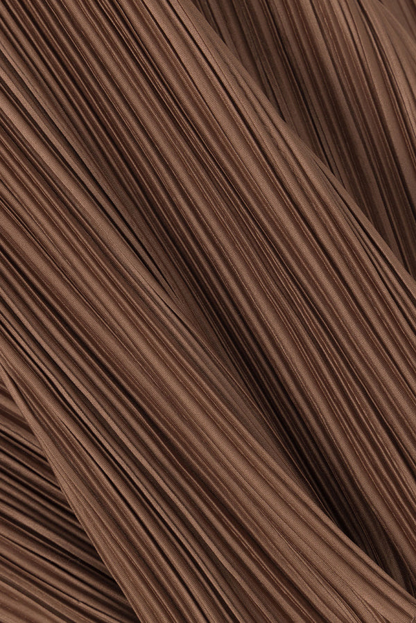 Brown Silky Pleat Drawstring Maxi Catalyna Skirt