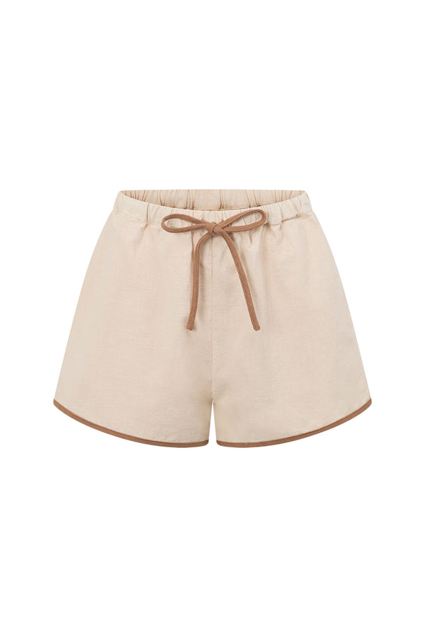 Beige High Waist Elastic Drawstring Paloma Shorts