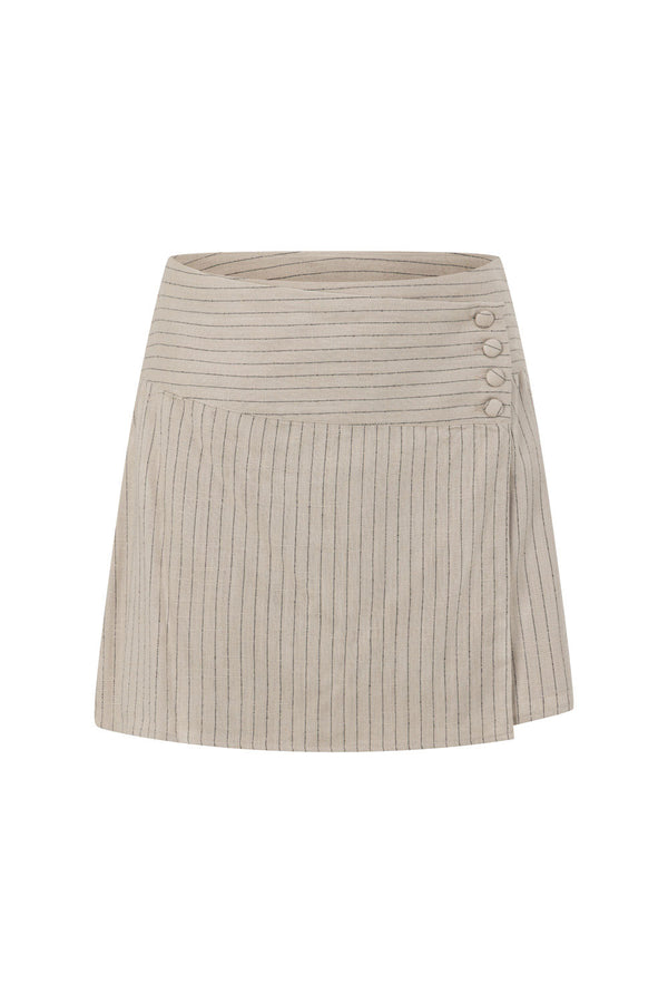 Beige Button Wrap Mini Zinnie Skirt